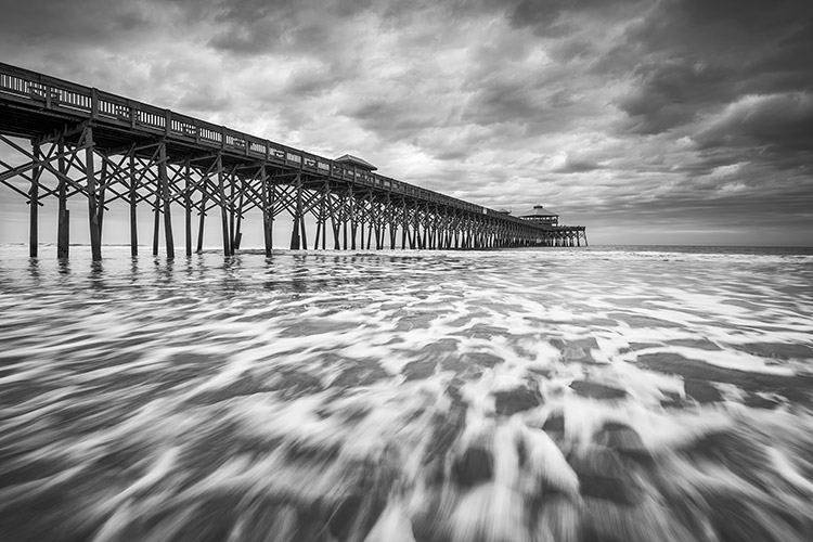 Folly Beach Pier SC Black White Landscape Photography Print