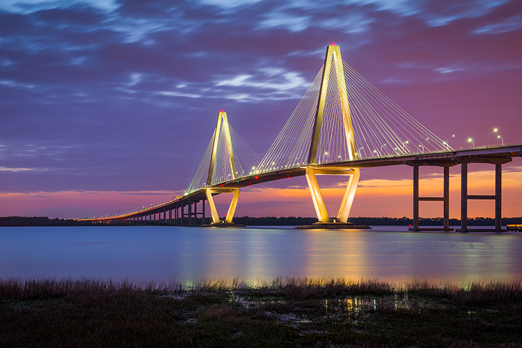 Sunset at Arthur Ravenel Bridge Charleston South Carolina Photography Prints