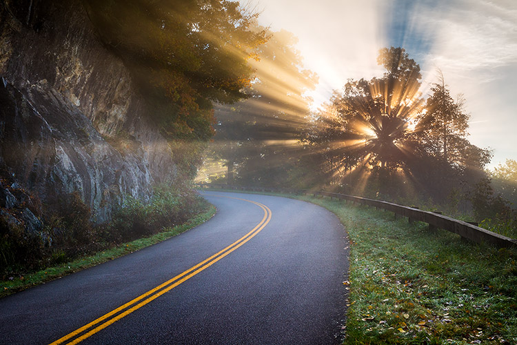 Blue Ridge Parkway NC Scenic Drive Sun Rays Landscape Print