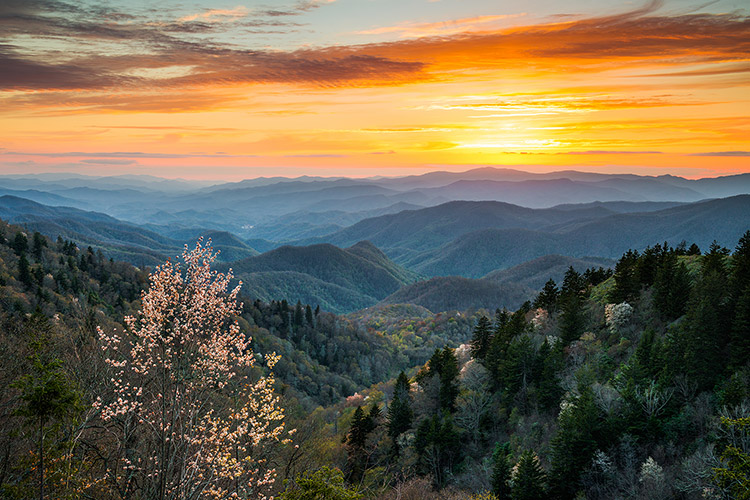 Cherokee NC Sunset Mountains Spring Landscape Prints