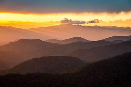 Blue Ridge Mountains Golden Sunset Landscape Photography
