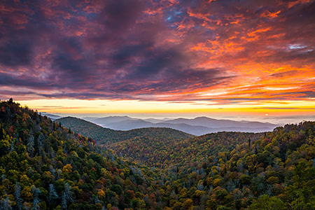 Scenic Autumn Sunrise Blue Ridge Parkway Landscape Photography