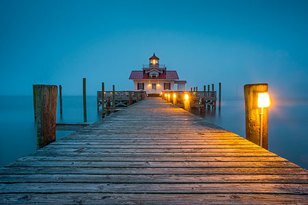 OBX NC Manteo Lighthouse Evening Fog Photography